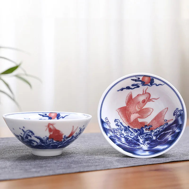 2Pcs Chinese Blue and White Porcelain Cone Teacup Hand-Painted Ceramic Tea Bowl Travel Portable Tea Set Supplies Tea Cup 70ml