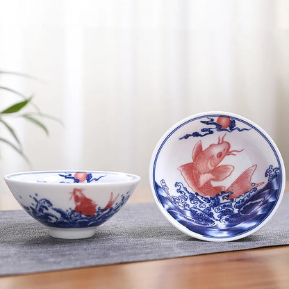 2Pcs Chinese Blue and White Porcelain Cone Teacup Hand-Painted Ceramic Tea Bowl Travel Portable Tea Set Supplies Tea Cup 70ml
