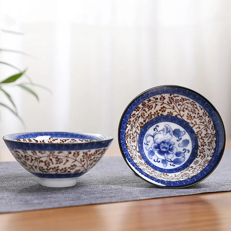 2Pcs Chinese Blue and White Porcelain Cone Teacup Hand-Painted Ceramic Tea Bowl Travel Portable Tea Set Supplies Tea Cup 70ml