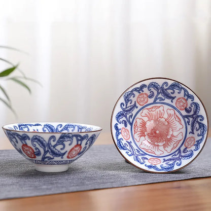 2Pcs Chinese Blue and White Porcelain Cone Teacup Hand-Painted Ceramic Tea Bowl Travel Portable Tea Set Supplies Tea Cup 70ml