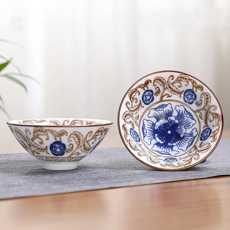2Pcs Chinese Blue and White Porcelain Cone Teacup Hand-Painted Ceramic Tea Bowl Travel Portable Tea Set Supplies Tea Cup 70ml