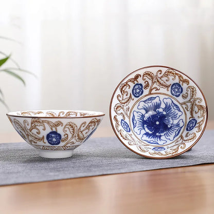 2Pcs Chinese Blue and White Porcelain Cone Teacup Hand-Painted Ceramic Tea Bowl Travel Portable Tea Set Supplies Tea Cup 70ml