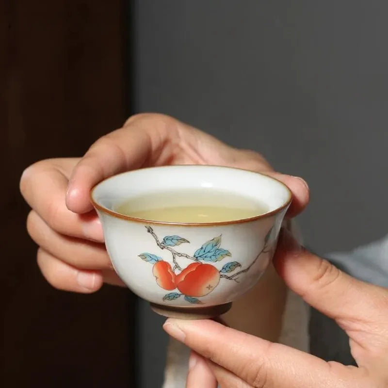 2Pcs/lot Chinese Ru Kiln Ceramic Teacup Hand Painted Boutique Tea Bowl Retro Handmade Tea Set Drinkware Personal Single Cup