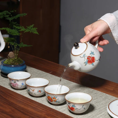 2Pcs/lot Chinese Ru Kiln Ceramic Teacup Hand Painted Boutique Tea Bowl Retro Handmade Tea Set Drinkware Personal Single Cup