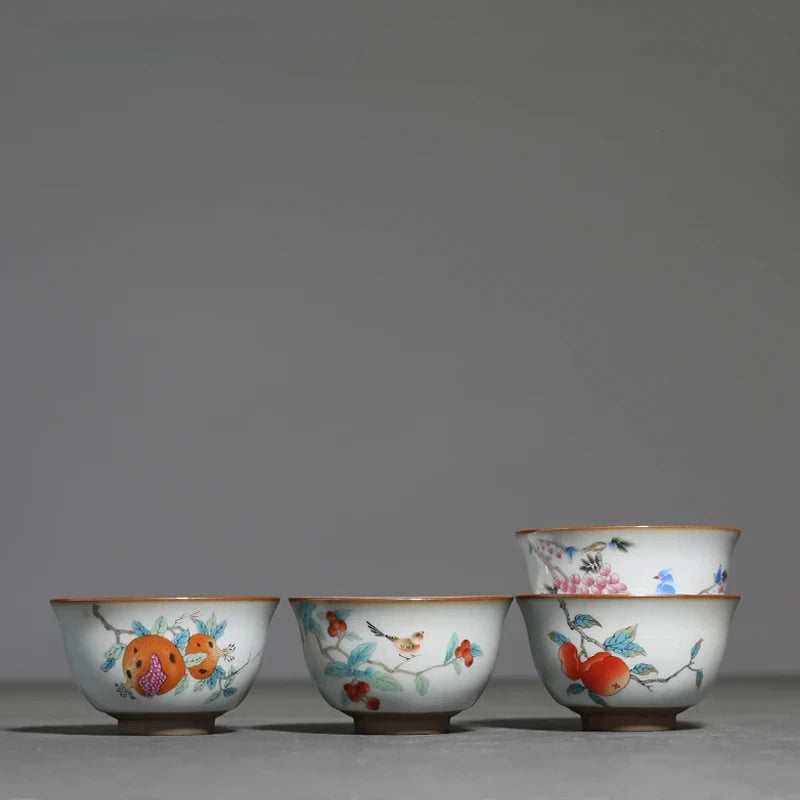 2Pcs/lot Chinese Ru Kiln Ceramic Teacup Hand Painted Boutique Tea Bowl Retro Handmade Tea Set Drinkware Personal Single Cup