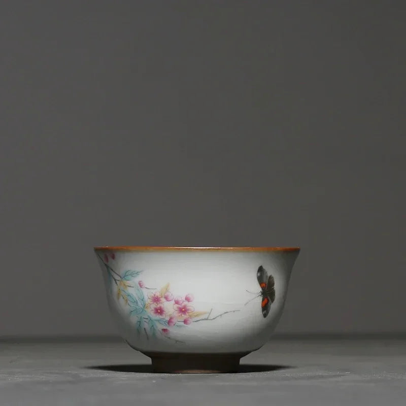 2Pcs/lot Chinese Ru Kiln Ceramic Teacup Hand Painted Boutique Tea Bowl Retro Handmade Tea Set Drinkware Personal Single Cup