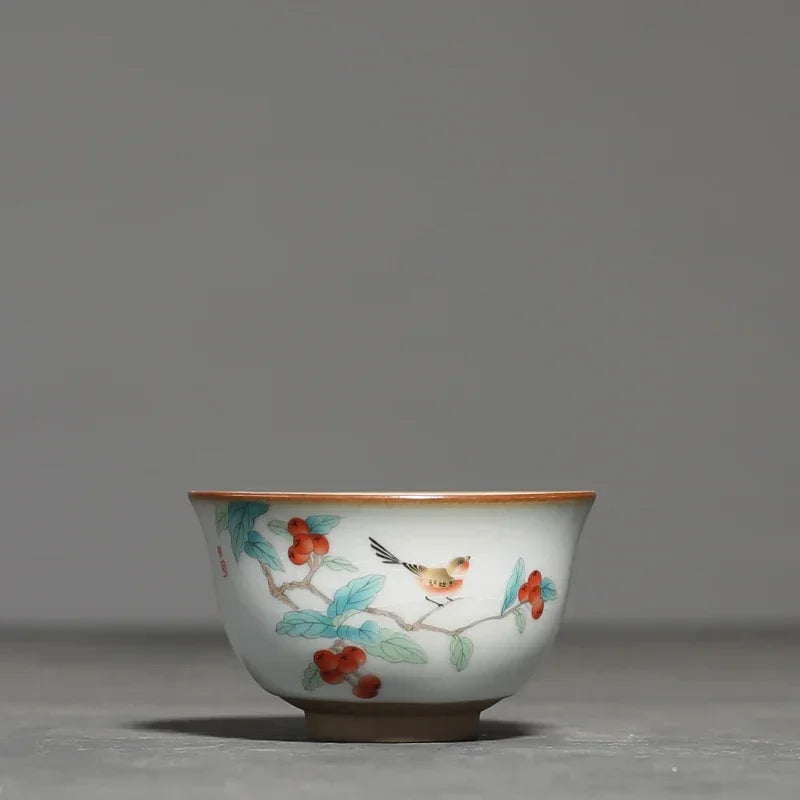 2Pcs/lot Chinese Ru Kiln Ceramic Teacup Hand Painted Boutique Tea Bowl Retro Handmade Tea Set Drinkware Personal Single Cup