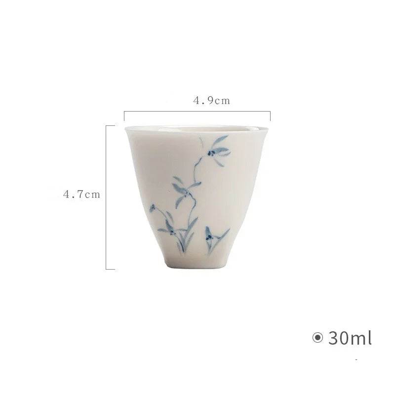 2Pcs/lot Hand Painted Orchid White Chinese Cups Ceramic Beautiful Tea Cup Set Teaware Mugs For Tea Ceremony Teacup