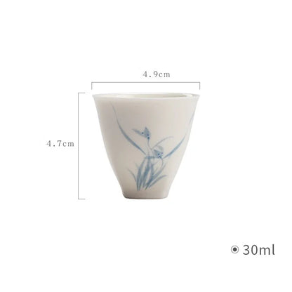 2Pcs/lot Hand Painted Orchid White Chinese Cups Ceramic Beautiful Tea Cup Set Teaware Mugs For Tea Ceremony Teacup