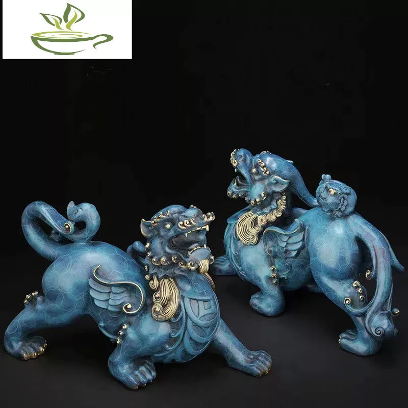 Chinese Mythical Animal Pure Copper Pi Xiu Mascot Sculpture Statue Lucky Ornaments High-end Home Decoration Accessories