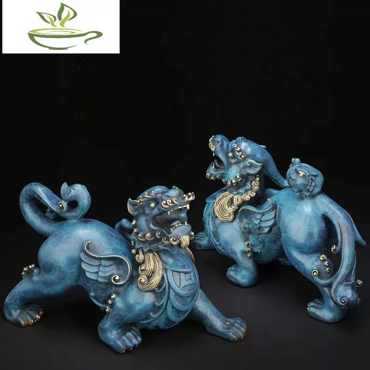 Chinese Mythical Animal Pure Copper Pi Xiu Mascot Sculpture Statue Lucky Ornaments High-end Home Decoration Accessories