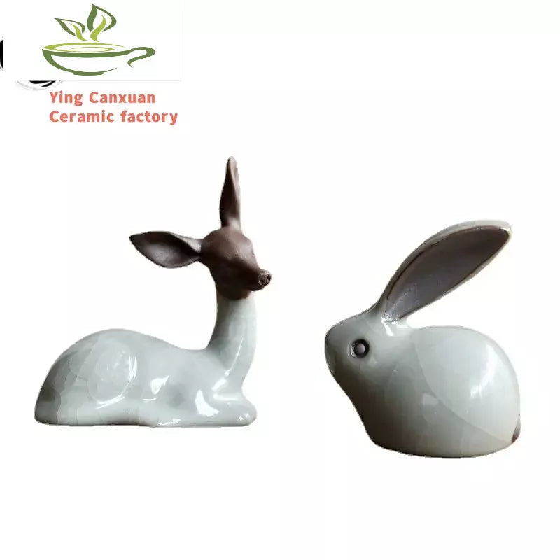 Creativity Ceramics Tea Pet Rabbit Cow Model Statue Ornaments Animal Tea Figurine Chinese Tea Decoration Accessories Crafts