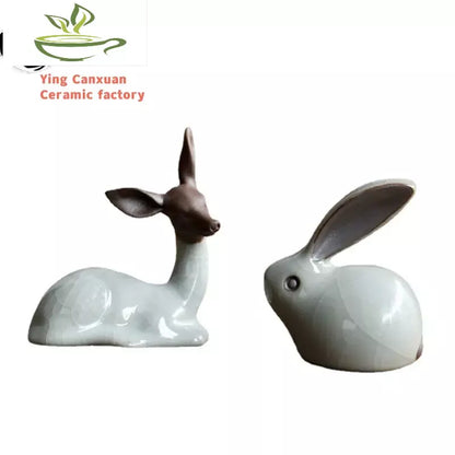 Creativity Ceramics Tea Pet Rabbit Cow Model Statue Ornaments Animal Tea Figurine Chinese Tea Decoration Accessories Crafts