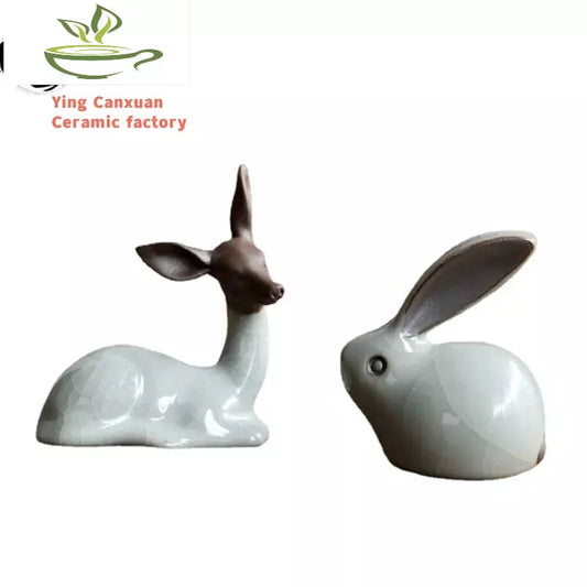 Creativity Ceramics Tea Pet Rabbit Cow Model Statue Ornaments Animal Tea Figurine Chinese Tea Decoration Accessories Crafts