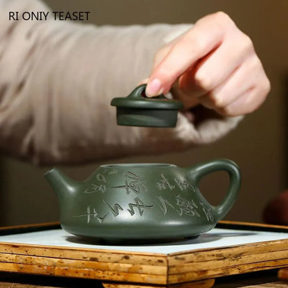 Teapots 180ml Yixing Purple Clay Teapot Master Handmade Scoop Stone Tea Pot Raw Ore Green Mud Kettle Chinese Zisha Tea Set Gifts