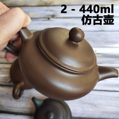 230-440ml 茶壶 经典茶壶黑紫色红色朱泥壶潮州功夫茶具 黑紫色仿古茶壶 潮州宜兴黑紫色朱泥茶壶手把壶 Classic Chinese Tea Pot