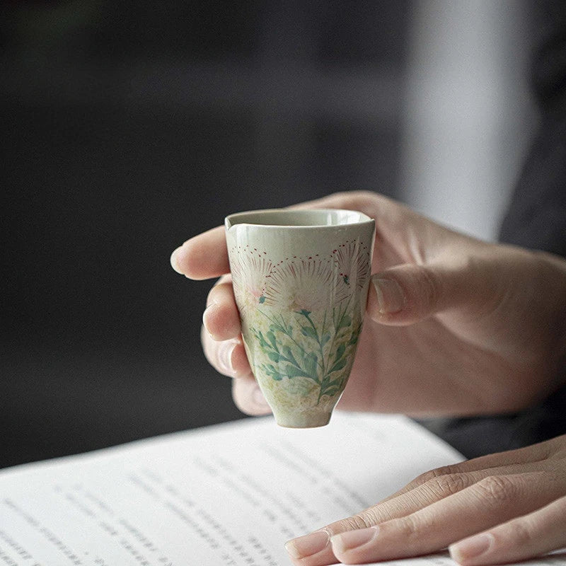 2pc/Set Boutique Hand-painted Dandelion Art Ceramic Tea Cup Honey Galze Porcelain Smell Cup Master Cup Kung Fu Tea Set 50ml