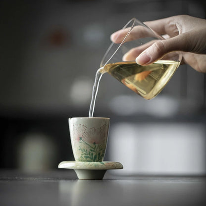 2pc/Set Boutique Hand-painted Dandelion Art Ceramic Tea Cup Honey Galze Porcelain Smell Cup Master Cup Kung Fu Tea Set 50ml