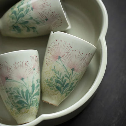 2pc/Set Boutique Hand-painted Dandelion Art Ceramic Tea Cup Honey Galze Porcelain Smell Cup Master Cup Kung Fu Tea Set 50ml