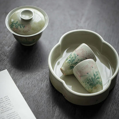 2pc/Set Boutique Hand-painted Dandelion Art Ceramic Tea Cup Honey Galze Porcelain Smell Cup Master Cup Kung Fu Tea Set 50ml