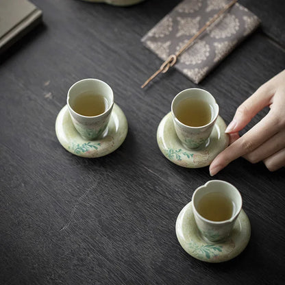 2pc/Set Boutique Hand-painted Dandelion Art Ceramic Tea Cup Honey Galze Porcelain Smell Cup Master Cup Kung Fu Tea Set 50ml