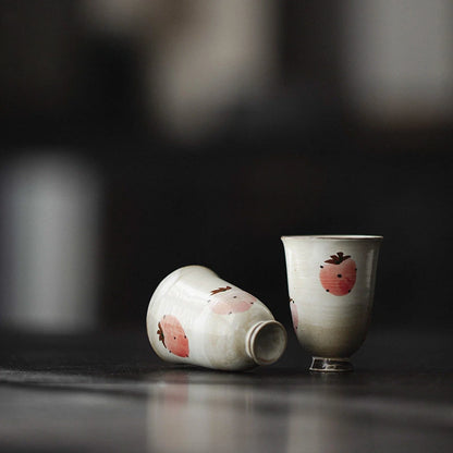 2pc/Set Hand-painted Strawberry Ceramic Tea Cup Japanese Powder Cited Small Master Cup Tall Juxiang Cup Kung Fu Tea Set 30ml