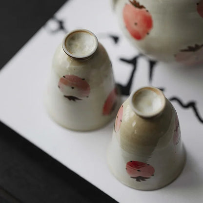2pc/Set Hand-painted Strawberry Ceramic Tea Cup Japanese Powder Cited Small Master Cup Tall Juxiang Cup Kung Fu Tea Set 30ml