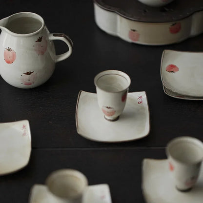 2pc/Set Hand-painted Strawberry Ceramic Tea Cup Japanese Powder Cited Small Master Cup Tall Juxiang Cup Kung Fu Tea Set 30ml