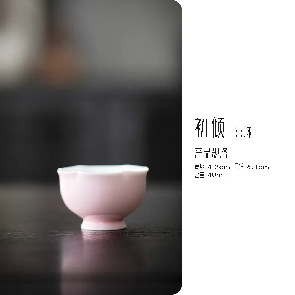 2pc/Set Infant Powder Petal Ceramic Tea Cup Small High Foot Drinking Teacup Master Cup Gentlewoman Kung Fu Tea Set Gifts 40ml
