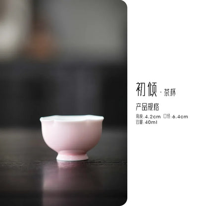2pc/Set Infant Powder Petal Ceramic Tea Cup Small High Foot Drinking Teacup Master Cup Gentlewoman Kung Fu Tea Set Gifts 40ml