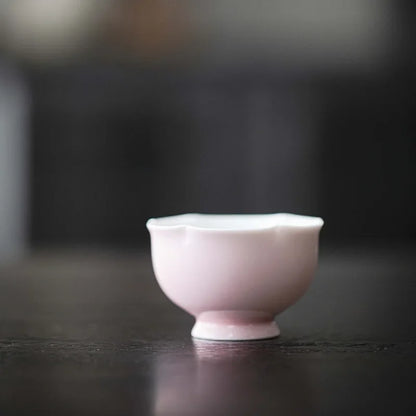 2pc/Set Infant Powder Petal Ceramic Tea Cup Small High Foot Drinking Teacup Master Cup Gentlewoman Kung Fu Tea Set Gifts 40ml