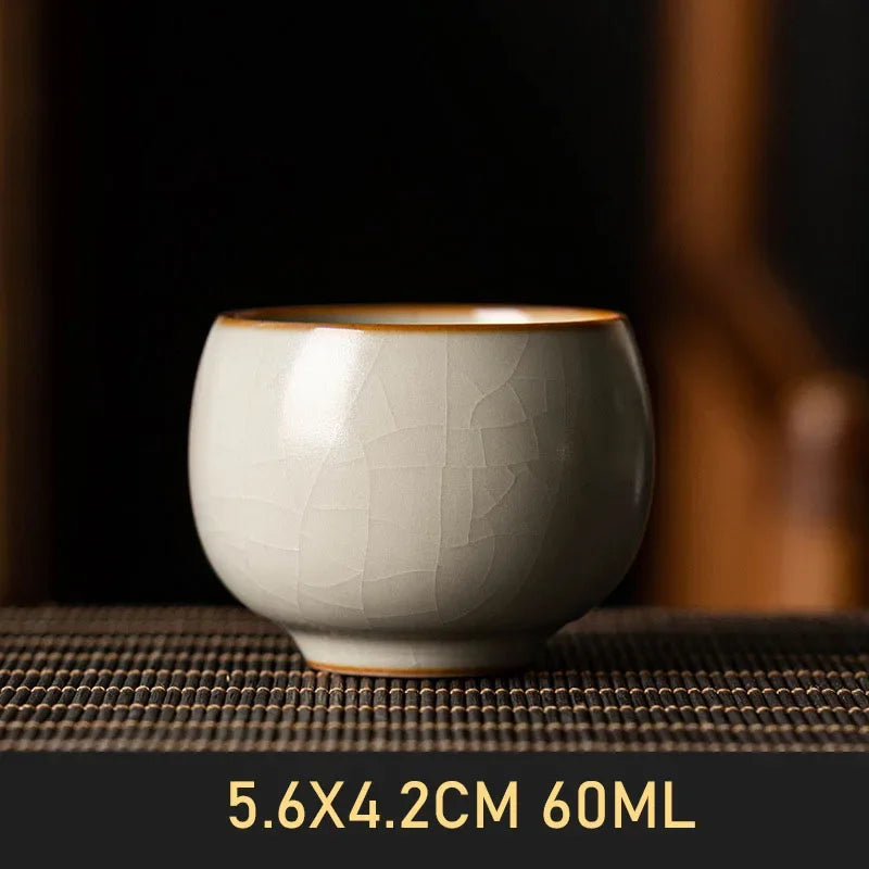 2pc/Set Retro Dehua Cream Ru Kiln Ceramic Master Cup Handmade Tea Cups Can Be Raised Personal Single Cup Kung Fu Tea Set 60ml