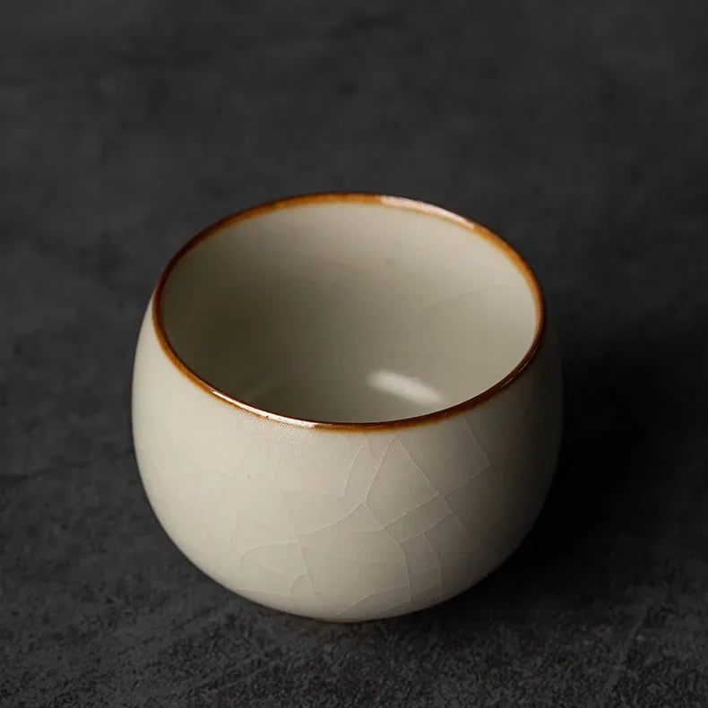 2pc/Set Retro Dehua Cream Ru Kiln Ceramic Master Cup Handmade Tea Cups Can Be Raised Personal Single Cup Kung Fu Tea Set 60ml