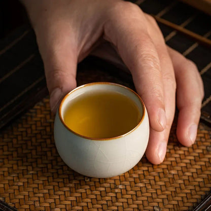 2pc/Set Retro Dehua Cream Ru Kiln Ceramic Master Cup Handmade Tea Cups Can Be Raised Personal Single Cup Kung Fu Tea Set 60ml