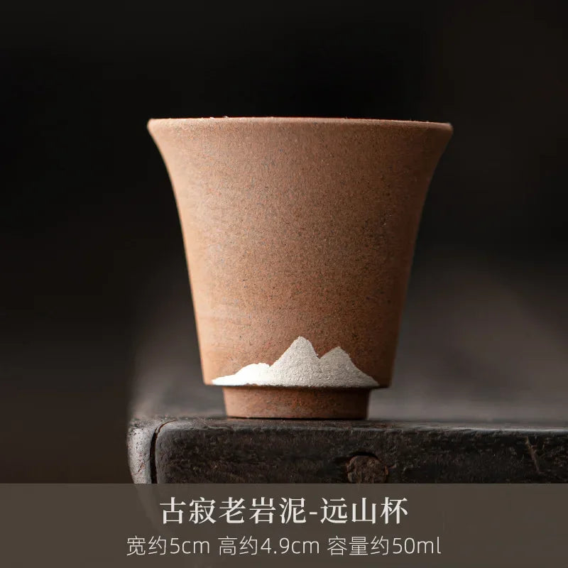 2pc/set 50ml Japanese Coarse Pottery Teacup Retro Small Water Jug Set of Cups Personal Cup Master Cups Tea Ceremony Collection