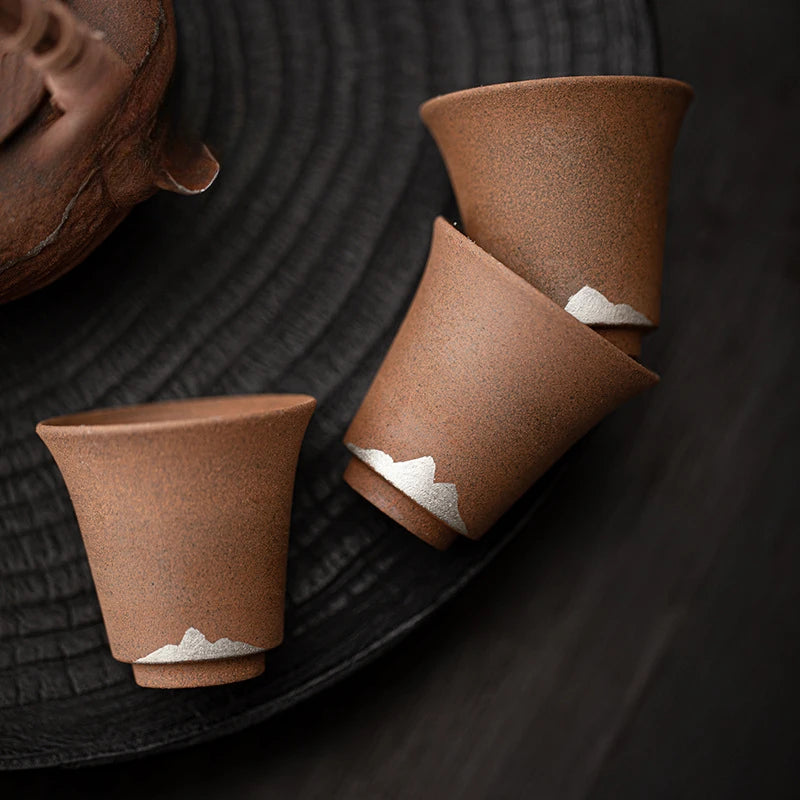 2pc/set 50ml Japanese Coarse Pottery Teacup Retro Small Water Jug Set of Cups Personal Cup Master Cups Tea Ceremony Collection