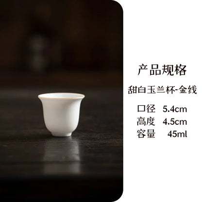 2pc/set Dehua White Porcelain Tea Cup Light Luxury Single Master Cup Ceramic Anti Scalding Small Tea Bowl Kung Fu Tea Set 45ml