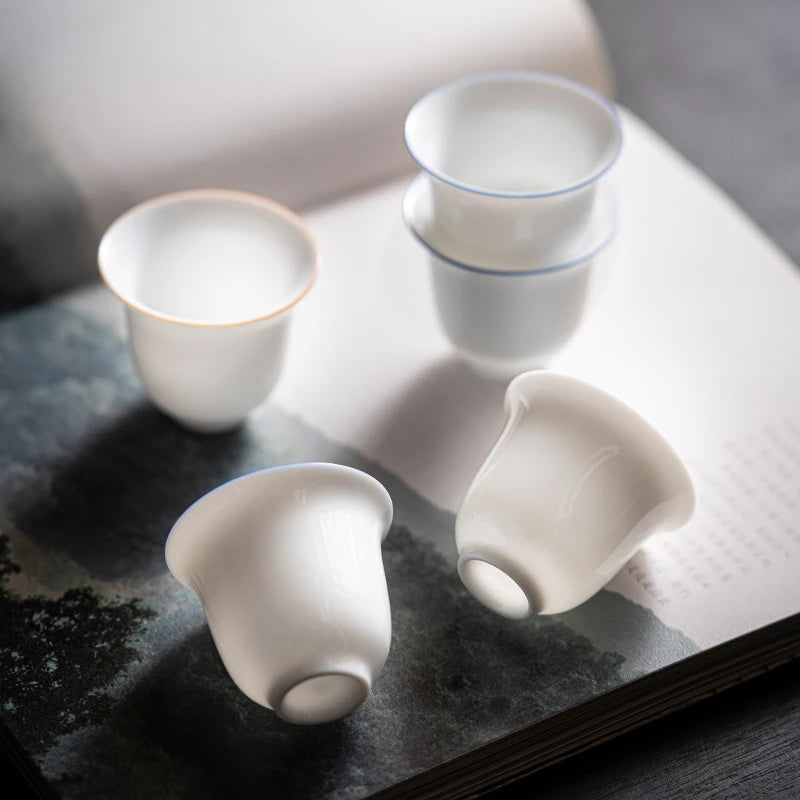 2pc/set Dehua White Porcelain Tea Cup Light Luxury Single Master Cup Ceramic Anti Scalding Small Tea Bowl Kung Fu Tea Set 45ml