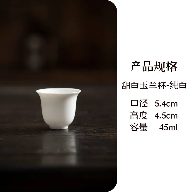 2pc/set Dehua White Porcelain Tea Cup Light Luxury Single Master Cup Ceramic Anti Scalding Small Tea Bowl Kung Fu Tea Set 45ml