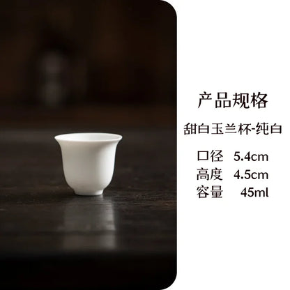 2pc/set Dehua White Porcelain Tea Cup Light Luxury Single Master Cup Ceramic Anti Scalding Small Tea Bowl Kung Fu Tea Set 45ml
