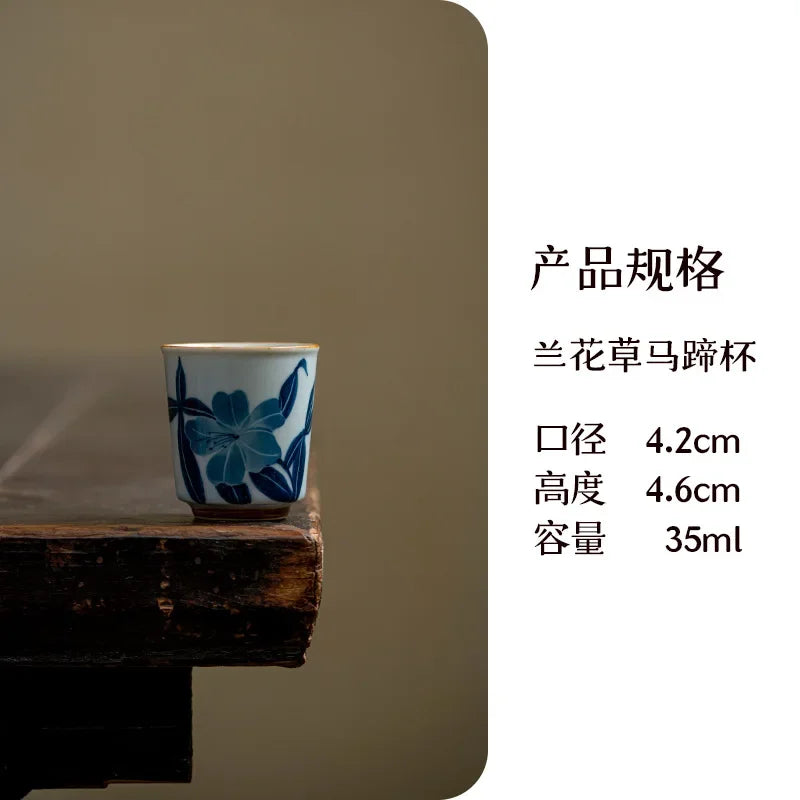 2pc/set Hand-painted Orchid Ceramic Teacup Japanese Mug Jug Tea Cup Set Sample Teacup Master Cups Personal Cup Cafes Teaware
