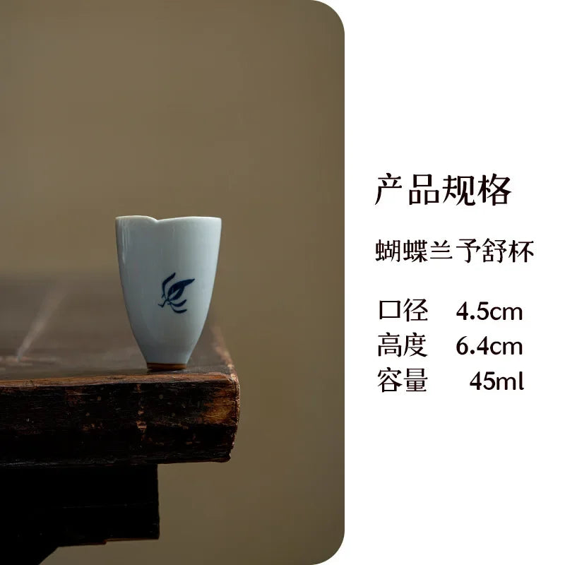 2pc/set Hand-painted Orchid Ceramic Teacup Japanese Mug Jug Tea Cup Set Sample Teacup Master Cups Personal Cup Cafes Teaware