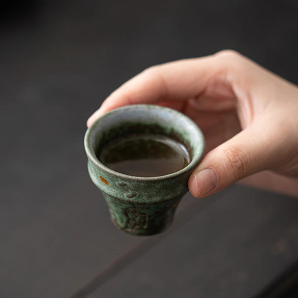 2pc/set Handmade Peacock Blue Teacup Luxury Sprinkled Gold Beautiful Tea Cup Tea Bowl Fragrance Cup Teaware Supplies Gift 50ml