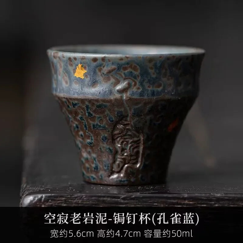2pc/set Handmade Peacock Blue Teacup Luxury Sprinkled Gold Beautiful Tea Cup Tea Bowl Fragrance Cup Teaware Supplies Gift 50ml