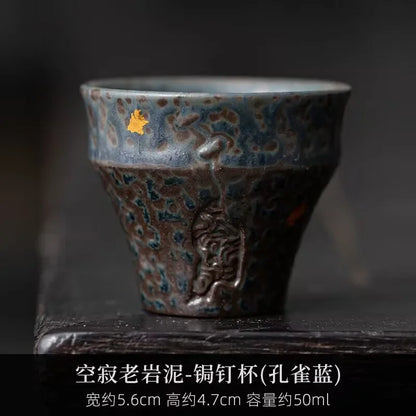 2pc/set Handmade Peacock Blue Teacup Luxury Sprinkled Gold Beautiful Tea Cup Tea Bowl Fragrance Cup Teaware Supplies Gift 50ml