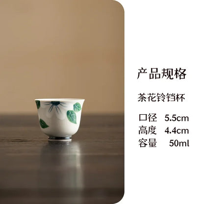 2pc/set Pure Hand Painted Camellia Ceramic Teacup Underglaze Color Master Cup Household Mugs Kung Fu Tea Set Accessories 50ml