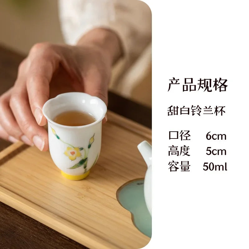 2pc/set Pure Hand Painted Magnolia Ceramic Tea Cup Scholar Female Smell Cup Small Fragrance Master Mug Kung Fu Tea Set Gift 50ml