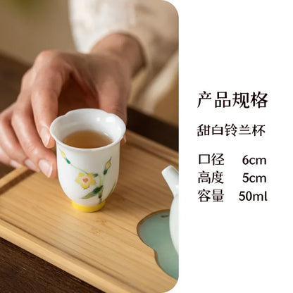 2pc/set Pure Hand Painted Magnolia Ceramic Tea Cup Scholar Female Smell Cup Small Fragrance Master Mug Kung Fu Tea Set Gift 50ml