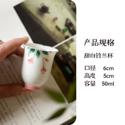 2pc/set Pure Hand Painted Magnolia Ceramic Tea Cup Scholar Female Smell Cup Small Fragrance Master Mug Kung Fu Tea Set Gift 50ml
