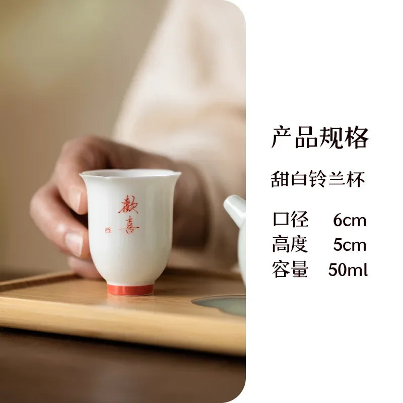 2pc/set Pure Hand Painted Magnolia Ceramic Tea Cup Scholar Female Smell Cup Small Fragrance Master Mug Kung Fu Tea Set Gift 50ml